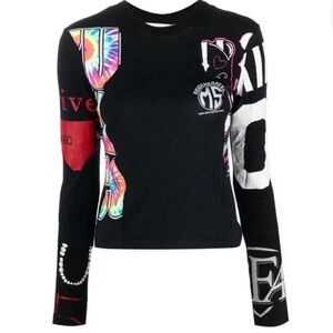 Marine Serre Black Graphic Crop Long Sleeve Tee